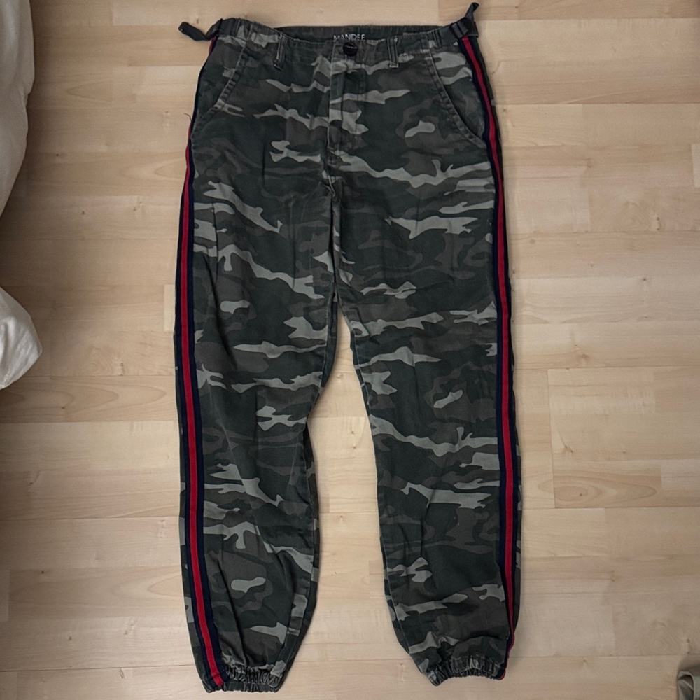 Mandee Camouflage Cargo Pants with Red Stripe